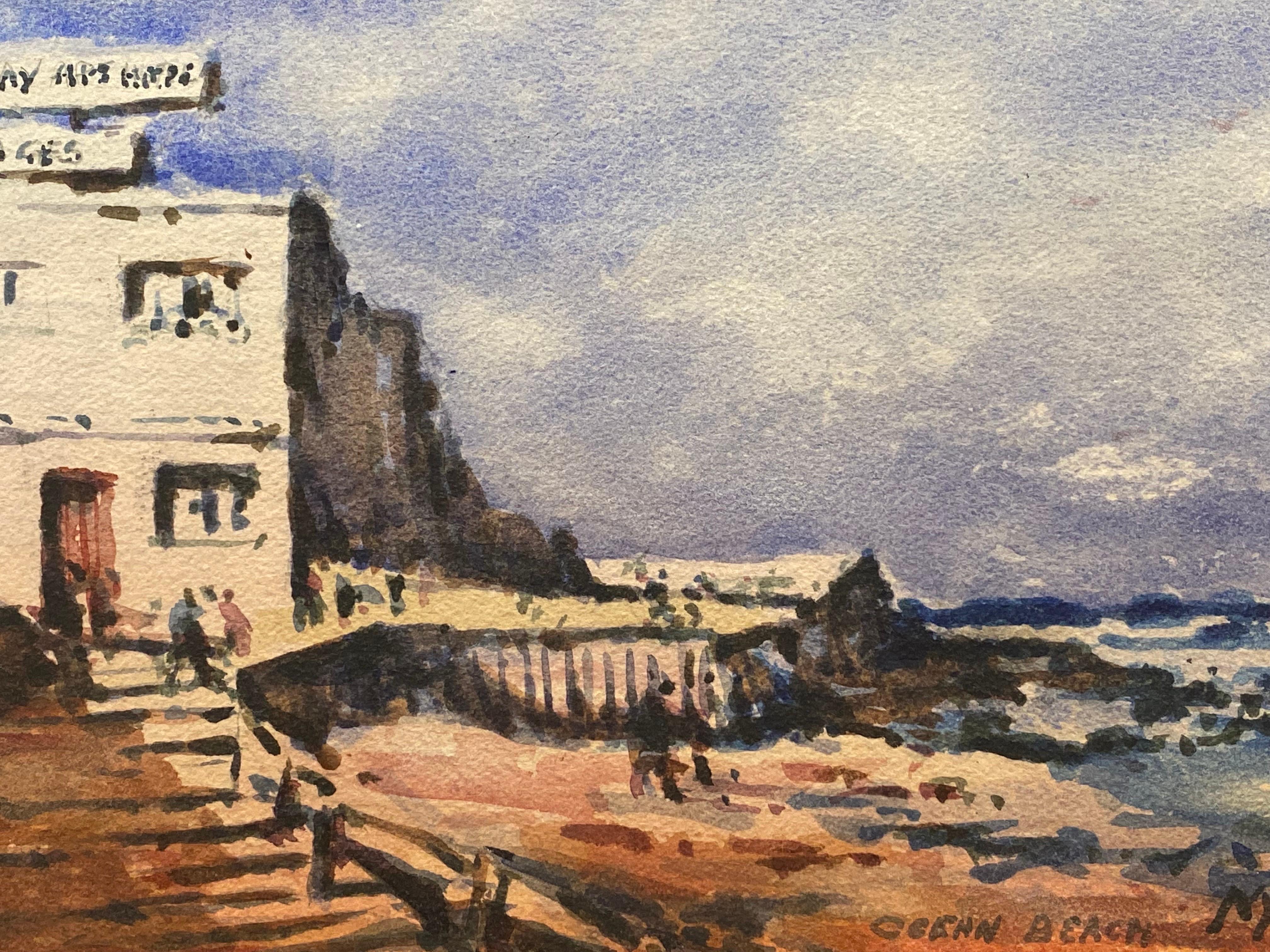 Other Maurice Mazeilie- French Impressionist Signed Watercolour - Ocean Beach For Sale