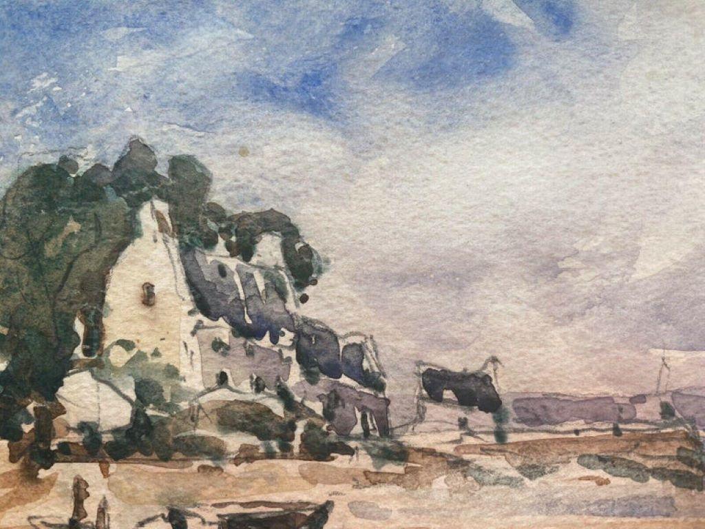 « Scène de plage en bleu marine »
par Maurice Mazeilie (Français)
Peinture à l'aquarelle sur papier, sans cadre
Estampillé au verso

Peinture : 5 x 7 pouces

Une ravissante peinture à l'huile originale de l'artiste impressionniste français du