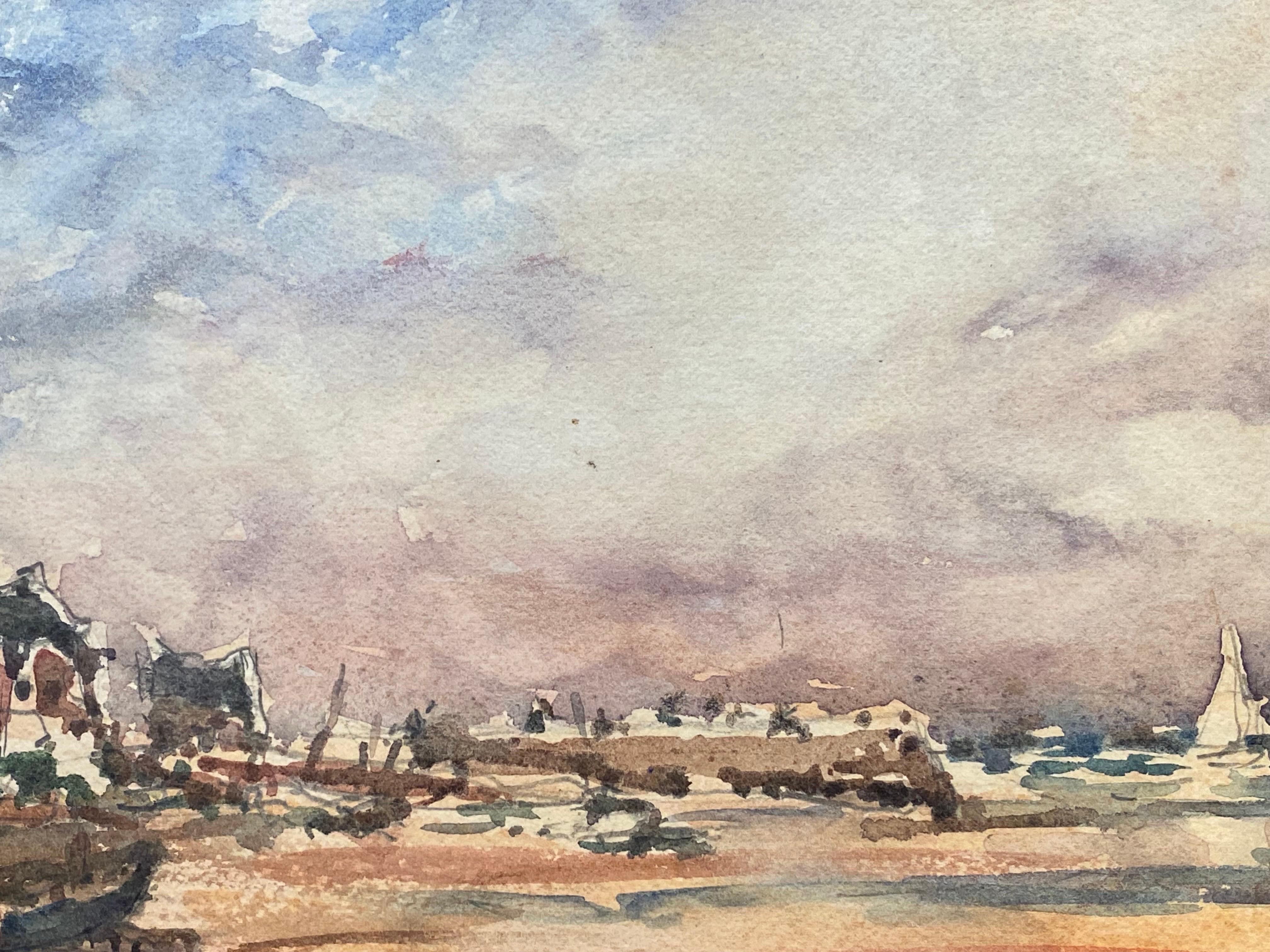 Mid-Century Modern Maurice Mazeilie, aquarelle impressionniste française - Paysage de plage en vente
