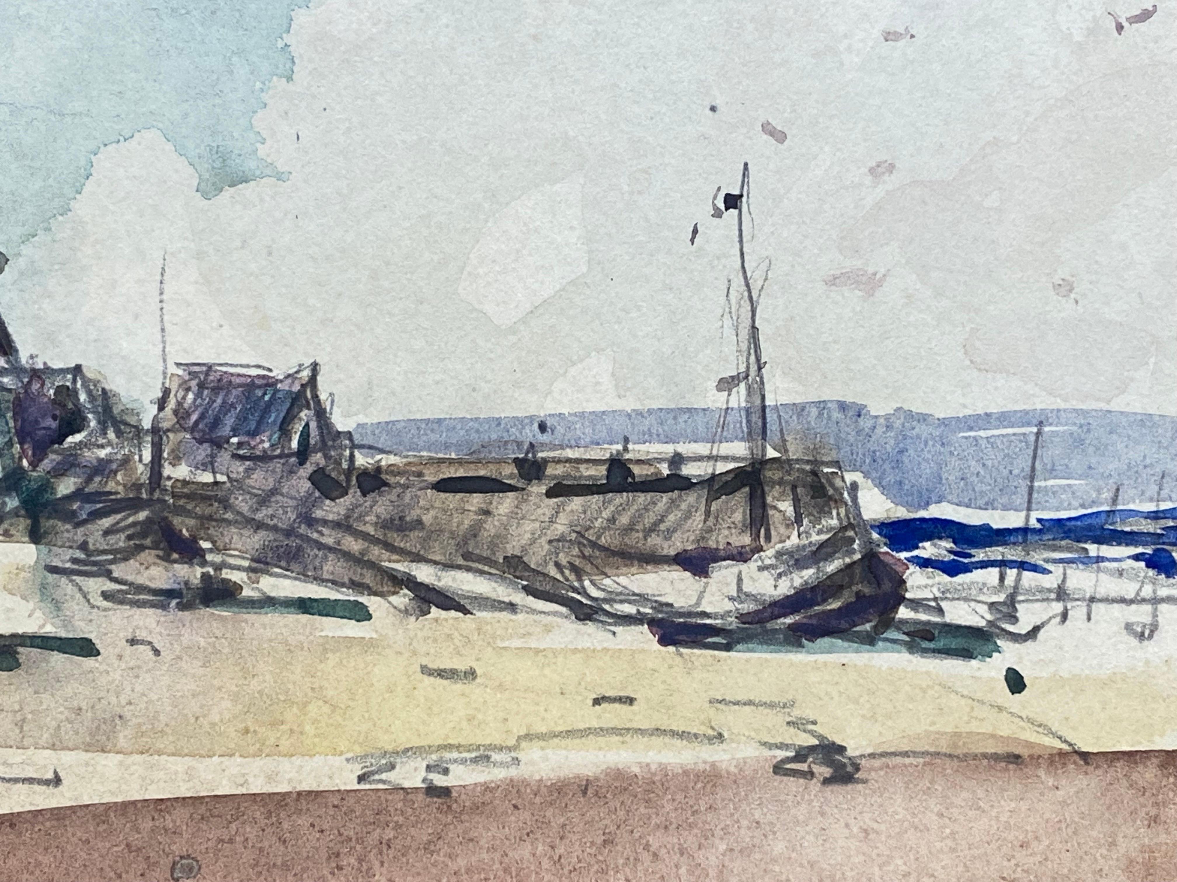 Maurice Mazeilie, Französisches impressionistisches Aquarell, Strandlandschaft, Maurice Mazeilie (Moderne der Mitte des Jahrhunderts) im Angebot