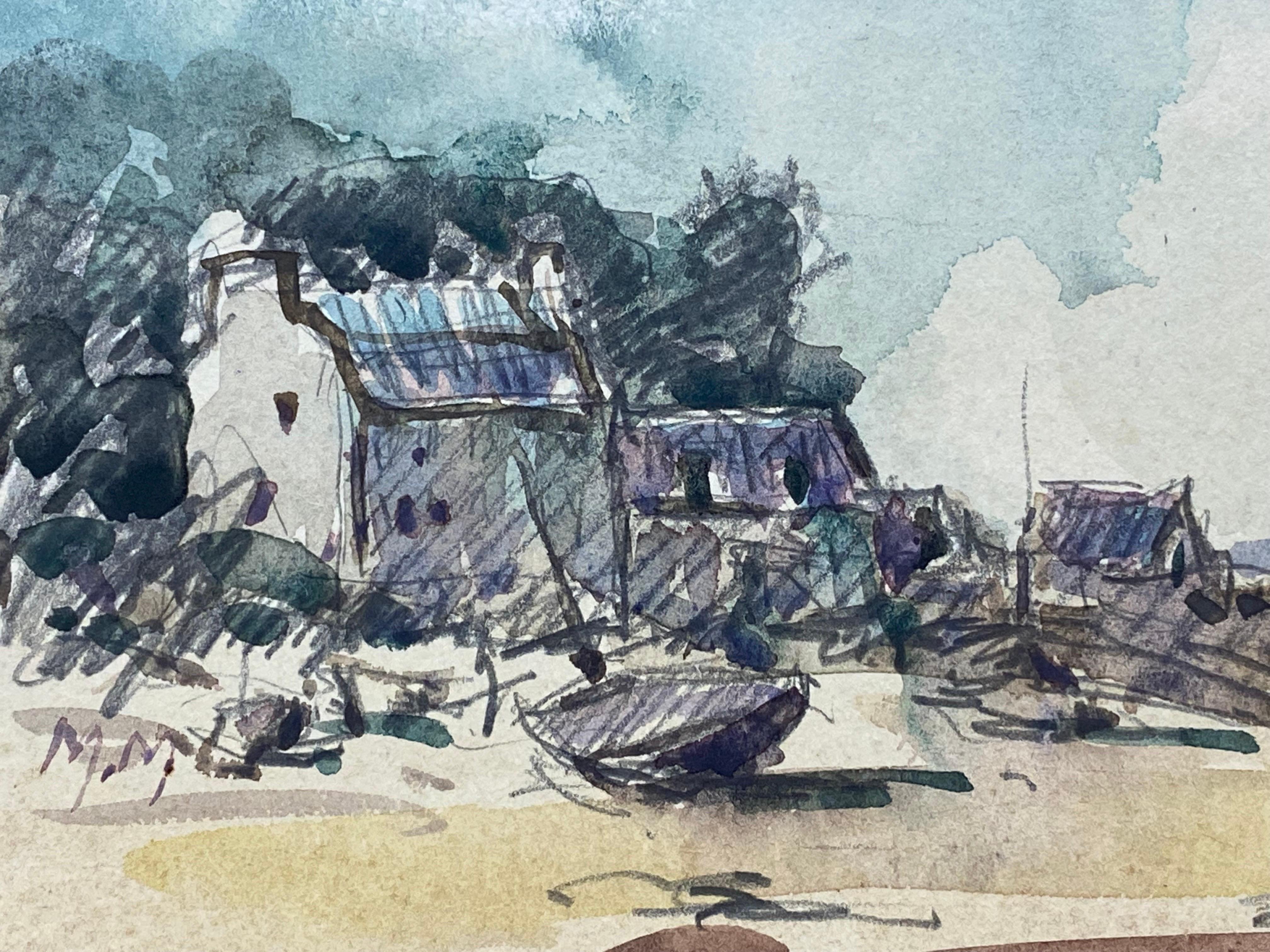 Français Aquarelle impressionniste française Maurice Mazeilie, paysage de plage en vente