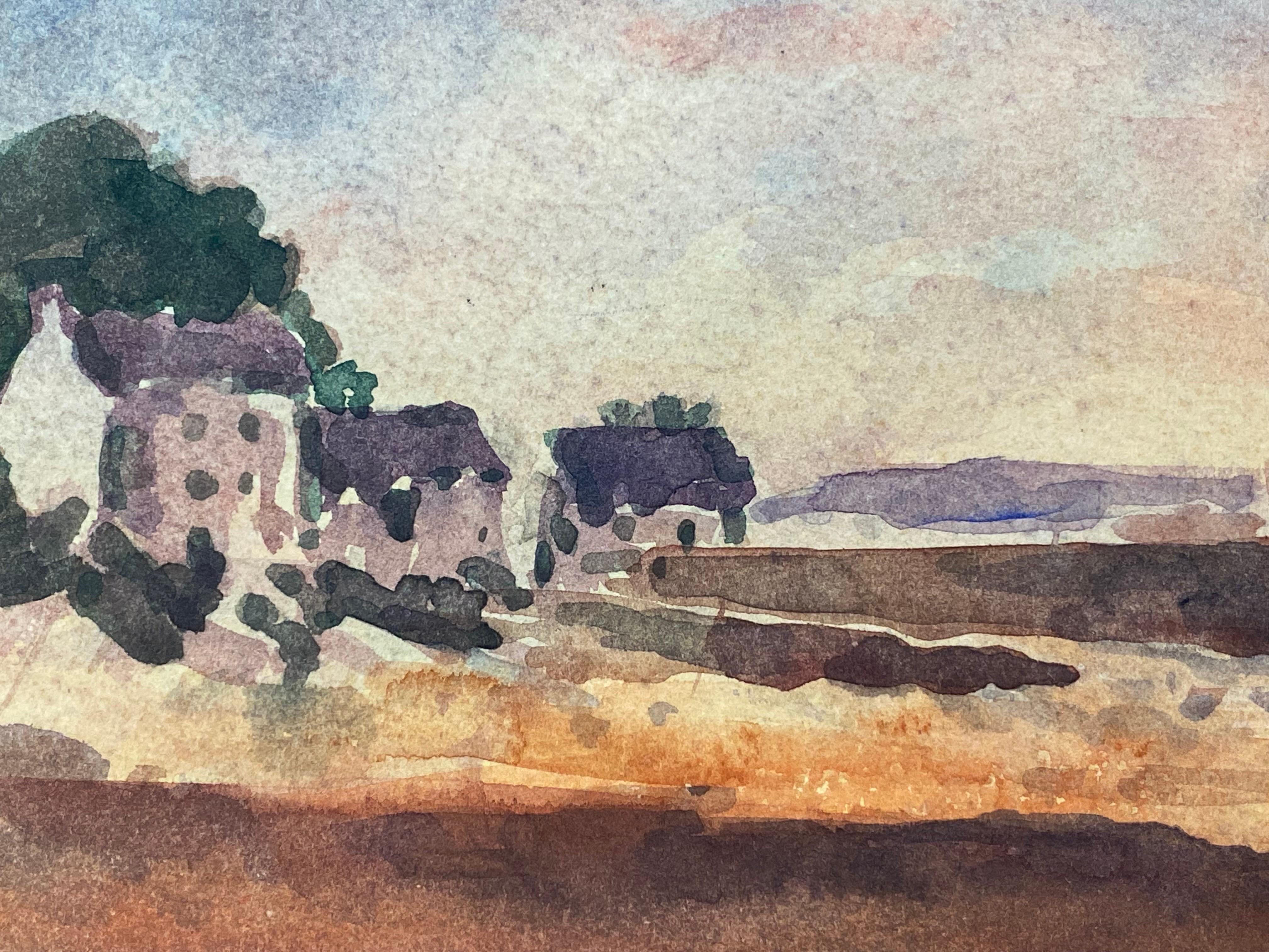 Painted Maurice Mazeilie, French Impressionist Watercolour - Beach Landscape For Sale