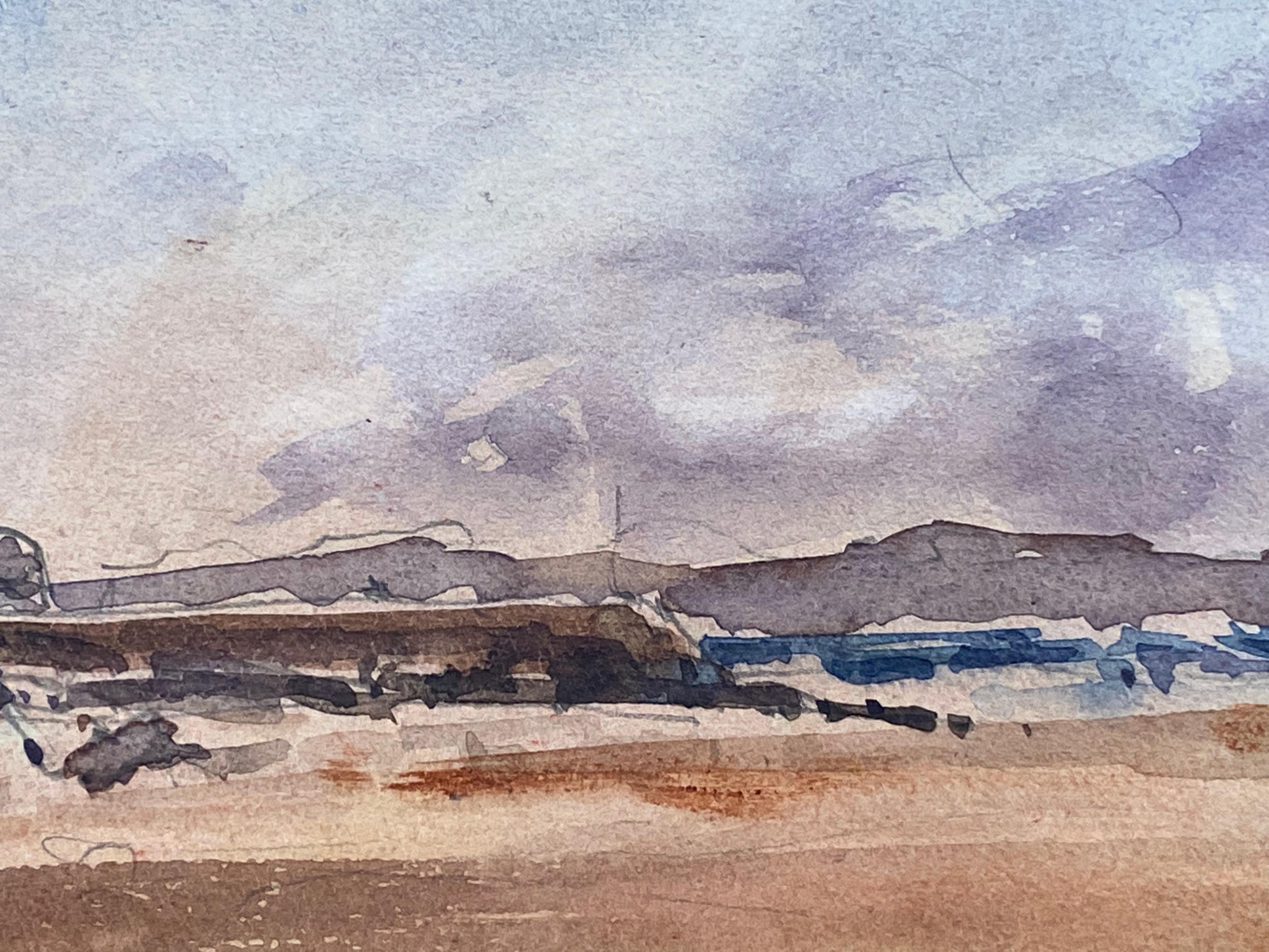 Maurice Mazeilie, acuarela impresionista francesa - Paisaje de playa en Excelente estado para la venta en Cirencester, GB