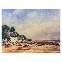 Französisches impressionistisches Aquarell von Mazeilie - von der Shore