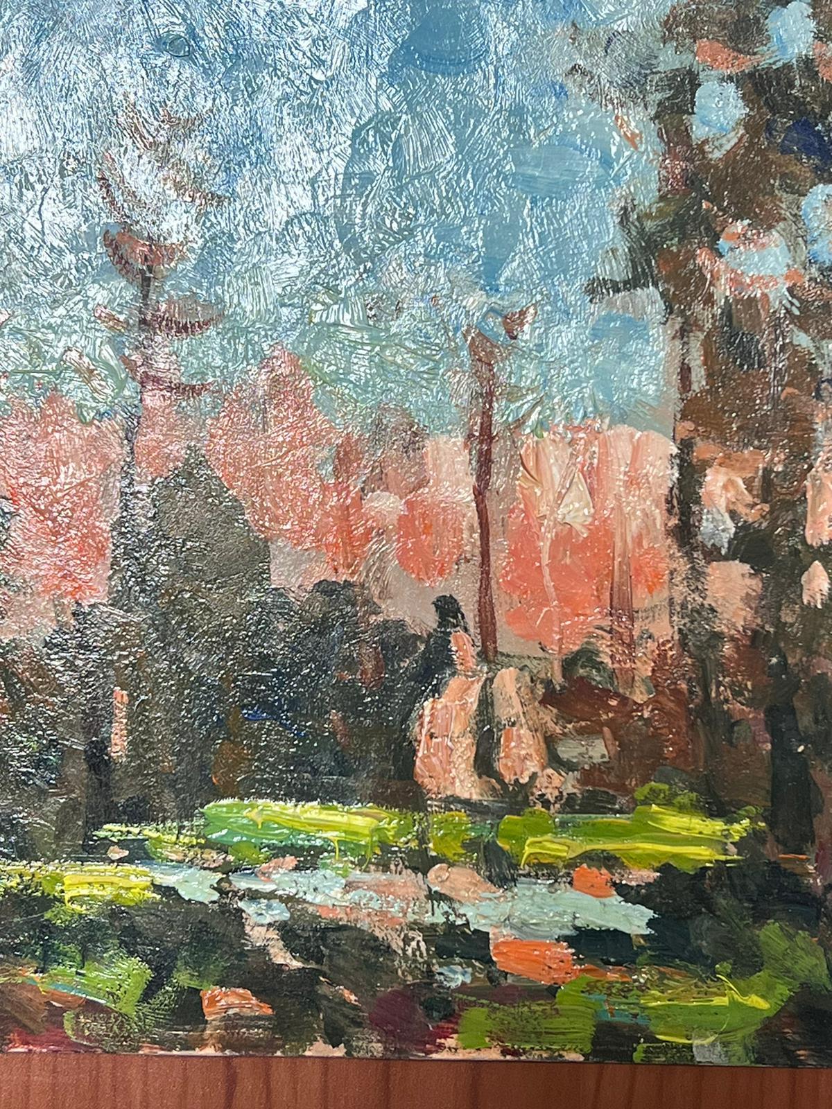 Paysage à l'huile impressionniste français, couleur vive  - Painting de Maurice Mazeilie