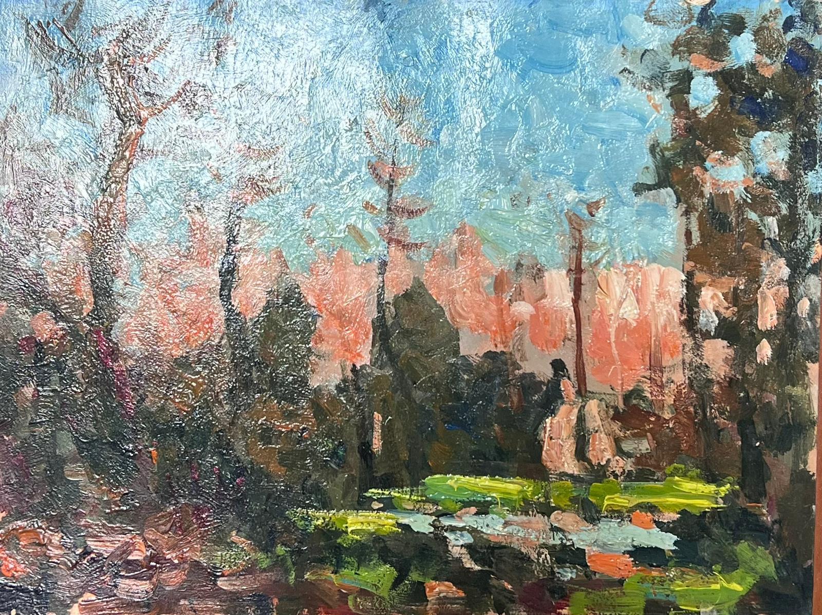 Landscape Painting Maurice Mazeilie - Paysage à l'huile impressionniste français, couleur vive 