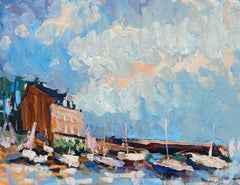 Brittany Harbour with Boats FRENCH IMPRESSIONIST OIL -