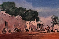 French Coastal Cottages and Figures Impressionist Watercolour Painting