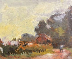 French Impressionist En Plein Air Oil Painting - Figure in Country Lane