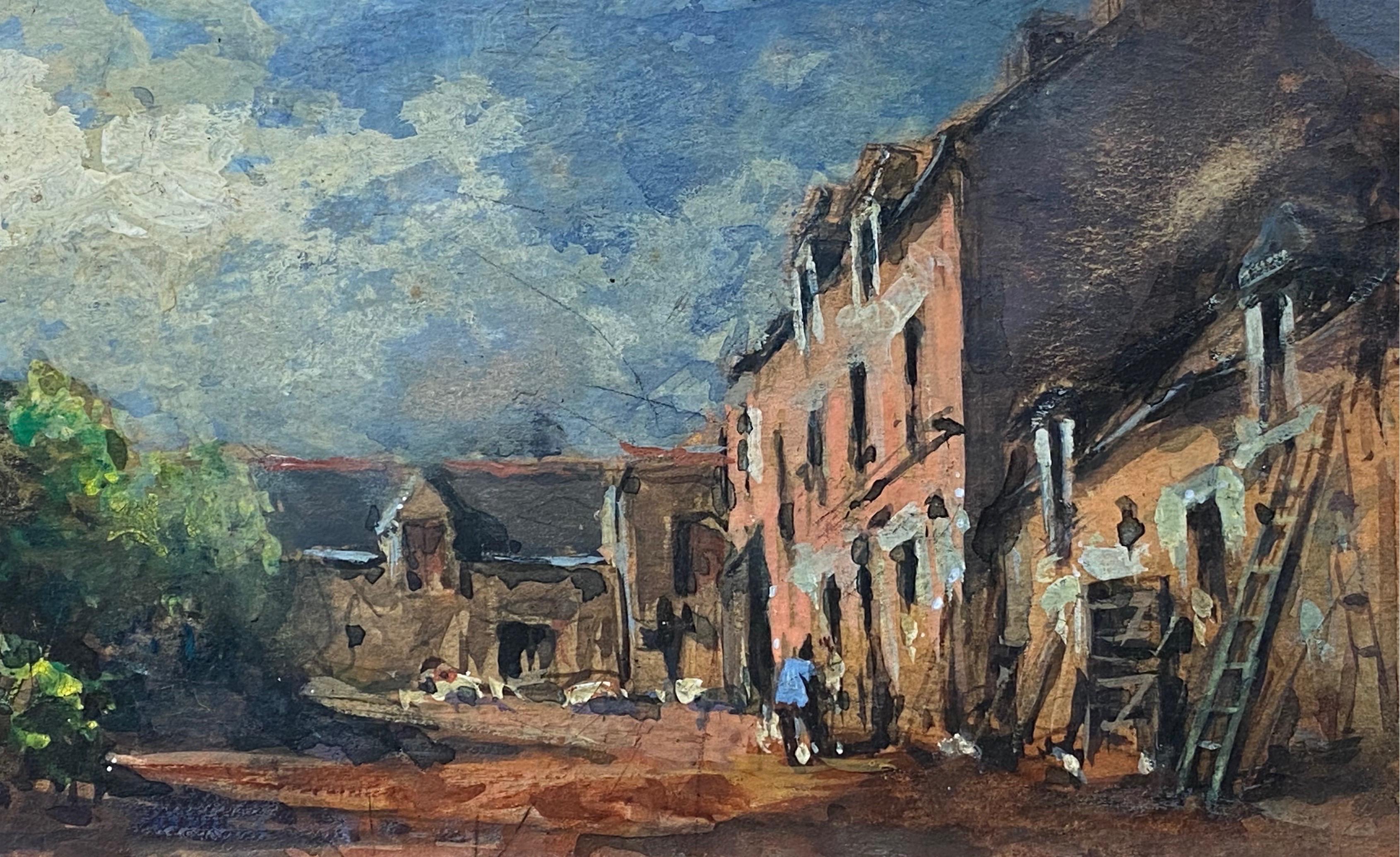 French Impressionist En Plein Air Oil Painting - Village Scene With Figures