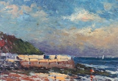 PAESAGGIO A OLIO IMPRESSIONISTA FRANCESE - BELLA SPIAGGIA DELL'OCEANO IN CALIFORNIA