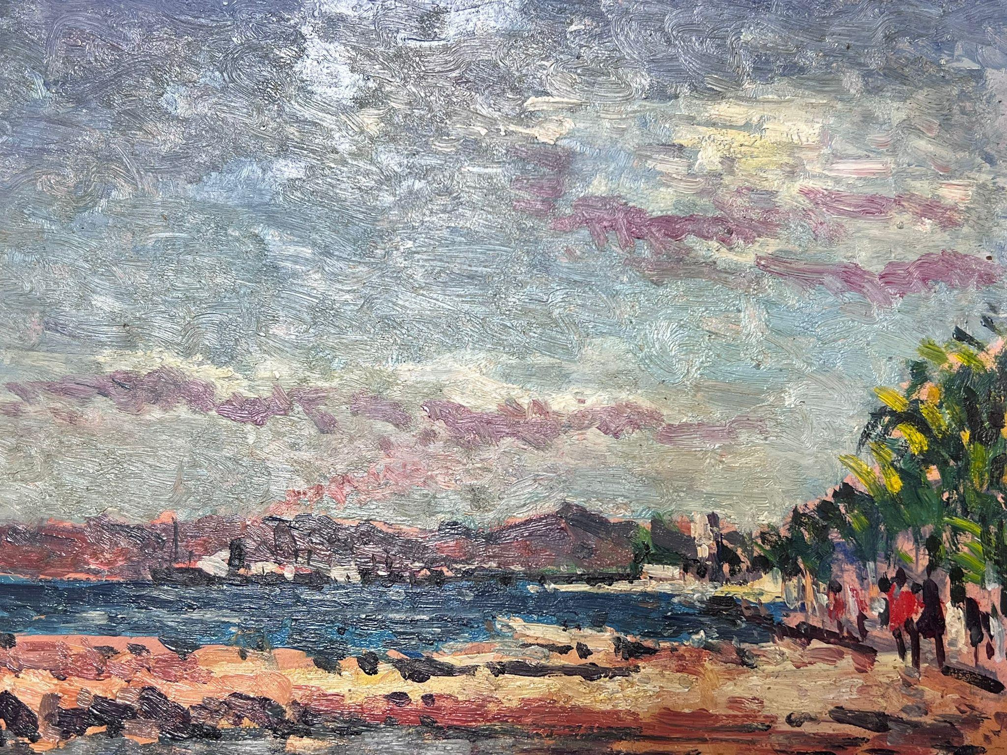 French Impressionist Oil Landscape Figures Along The Coast - Painting by Maurice Mazeilie