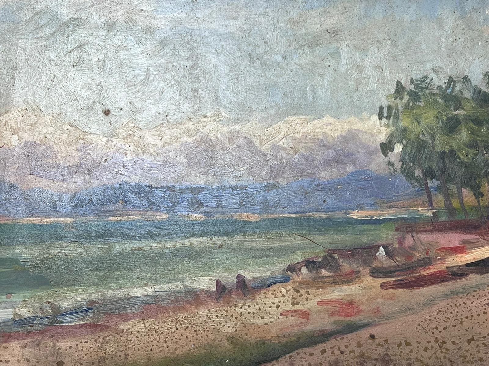 Paisaje al óleo impresionista francés Figuras paseando por la playa - Painting Impresionista de Maurice Mazeilie