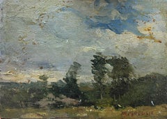 French Impressionist Oil Landscape Gloomy Green Woodland