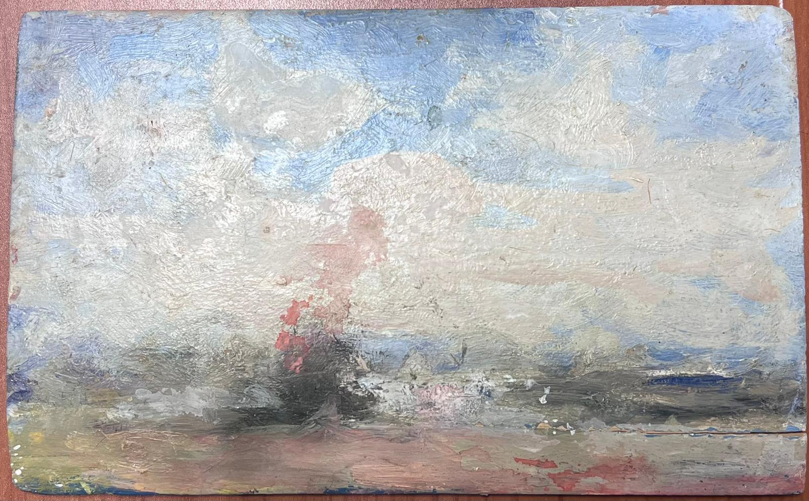 Paysage impressionniste français gris vagues ondulantes - Painting de Maurice Mazeilie