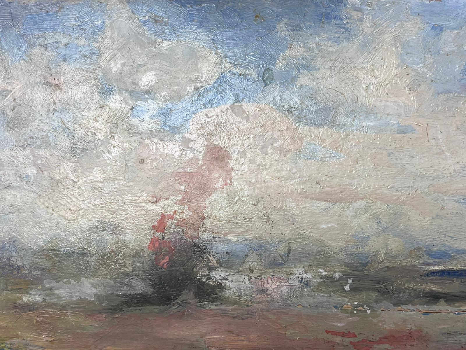 Paysage impressionniste français gris vagues ondulantes - Impressionnisme Painting par Maurice Mazeilie