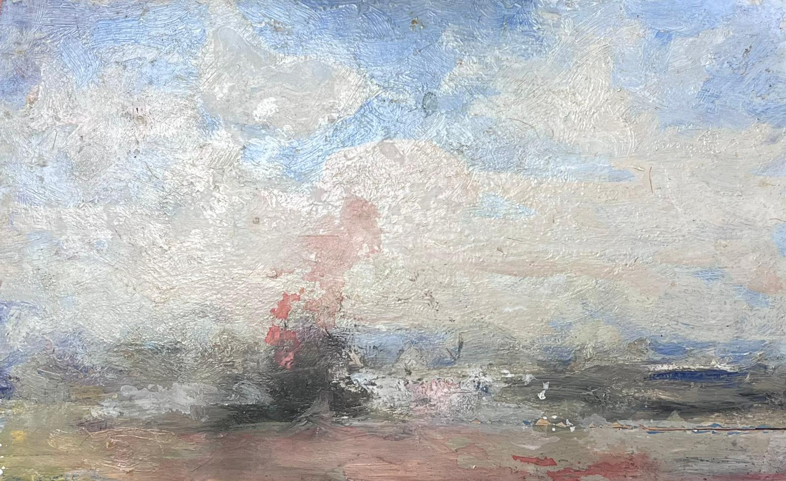 Landscape Painting Maurice Mazeilie - Paysage impressionniste français gris vagues ondulantes