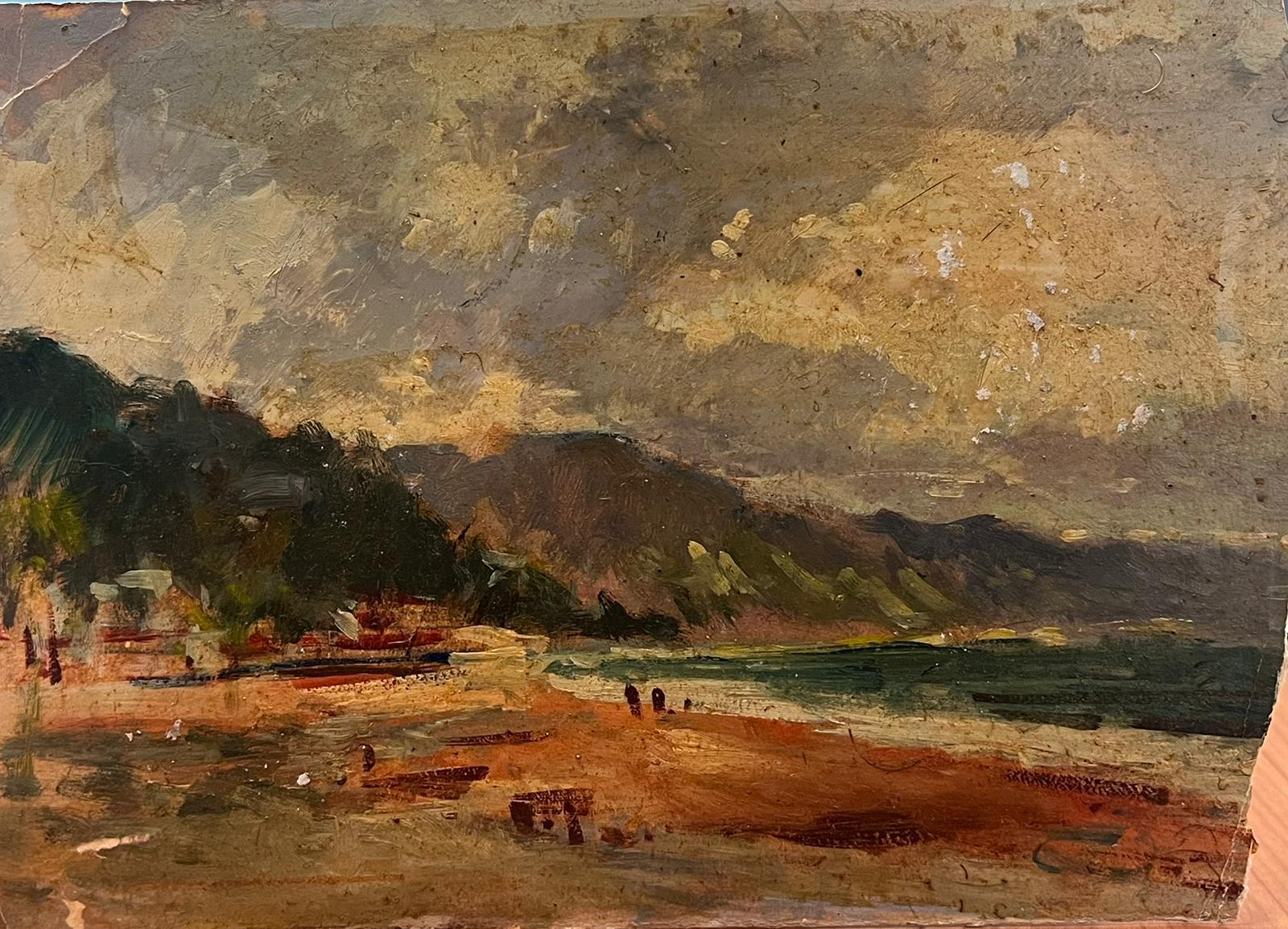 Paesaggio ad olio impressionista francese Spiaggia dai colori lunatici - Painting di Maurice Mazeilie