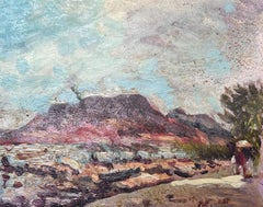 Paesaggio ad olio dell'impressionismo francese Scogliere rosa con cielo blu