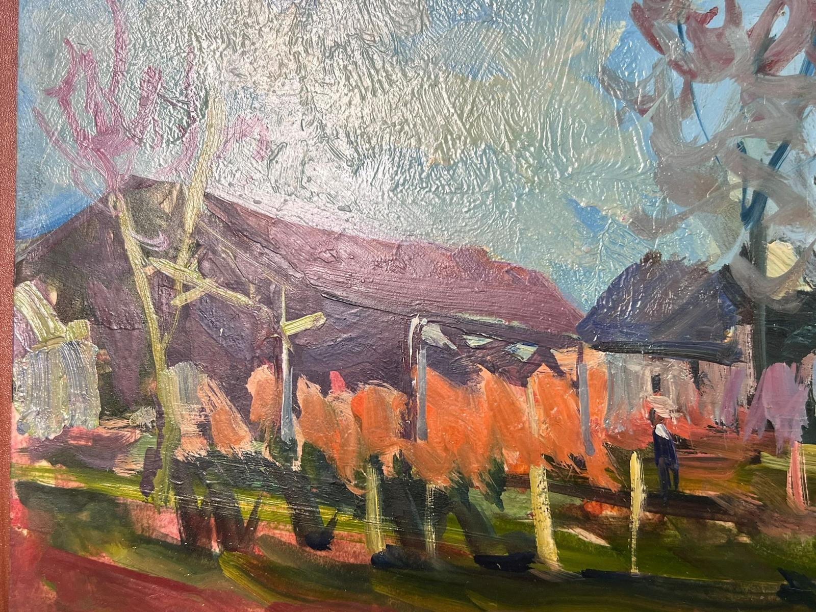 Yard d'été impressionniste français - Impressionnisme Painting par Maurice Mazeilie
