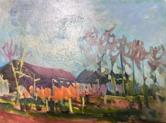 Vintage French Impressionist Oil Landscape Summer Yard