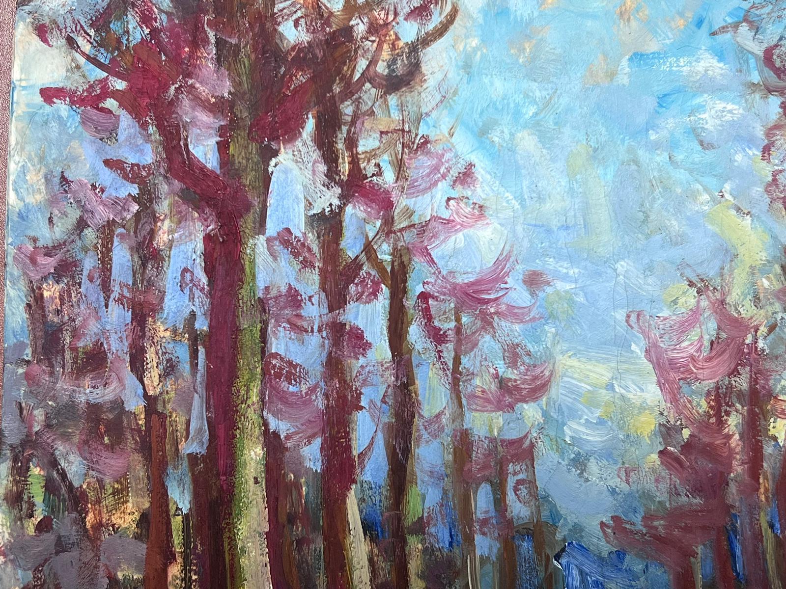Paesaggio a olio impressionista francese Albero alto viola Sentiero nel bosco - Painting Impressionismo di Maurice Mazeilie