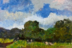 FRENCH IMPRESSIONIST OIL - PASTORAL LANDSCAPE LUSH GREEN FIELDS