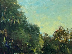 FRENCH IMPRESSIONIST SIGNED OIL - BRIGHT BLUE SKY OVER FOREST LANDSCAPE