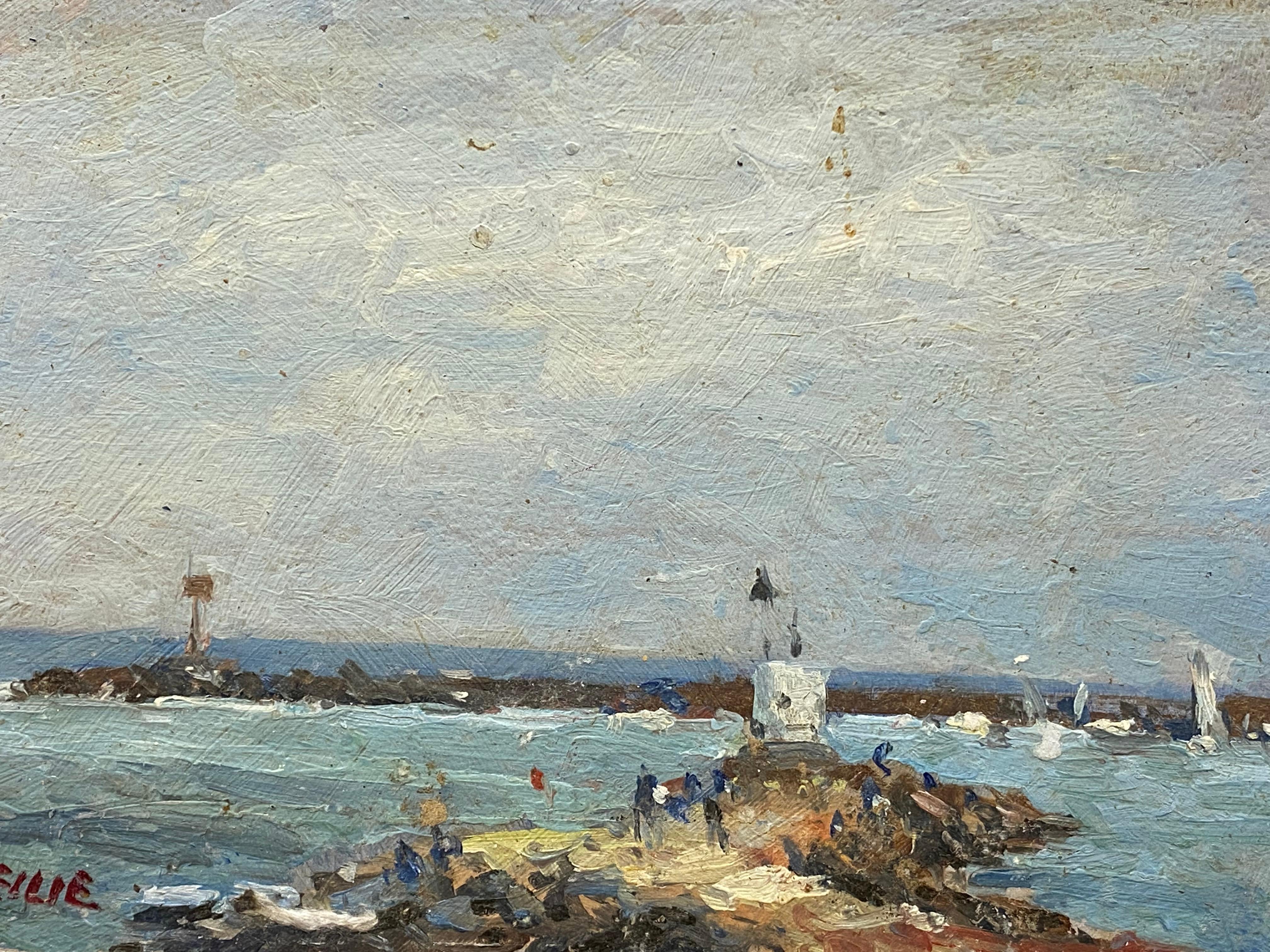 französisches impressionistisches LANDSCAPE aus geprägter OIL – GRÖSSE & BLAUES SKY BEACH-LANDSCAPE – Painting von Maurice Mazeilie