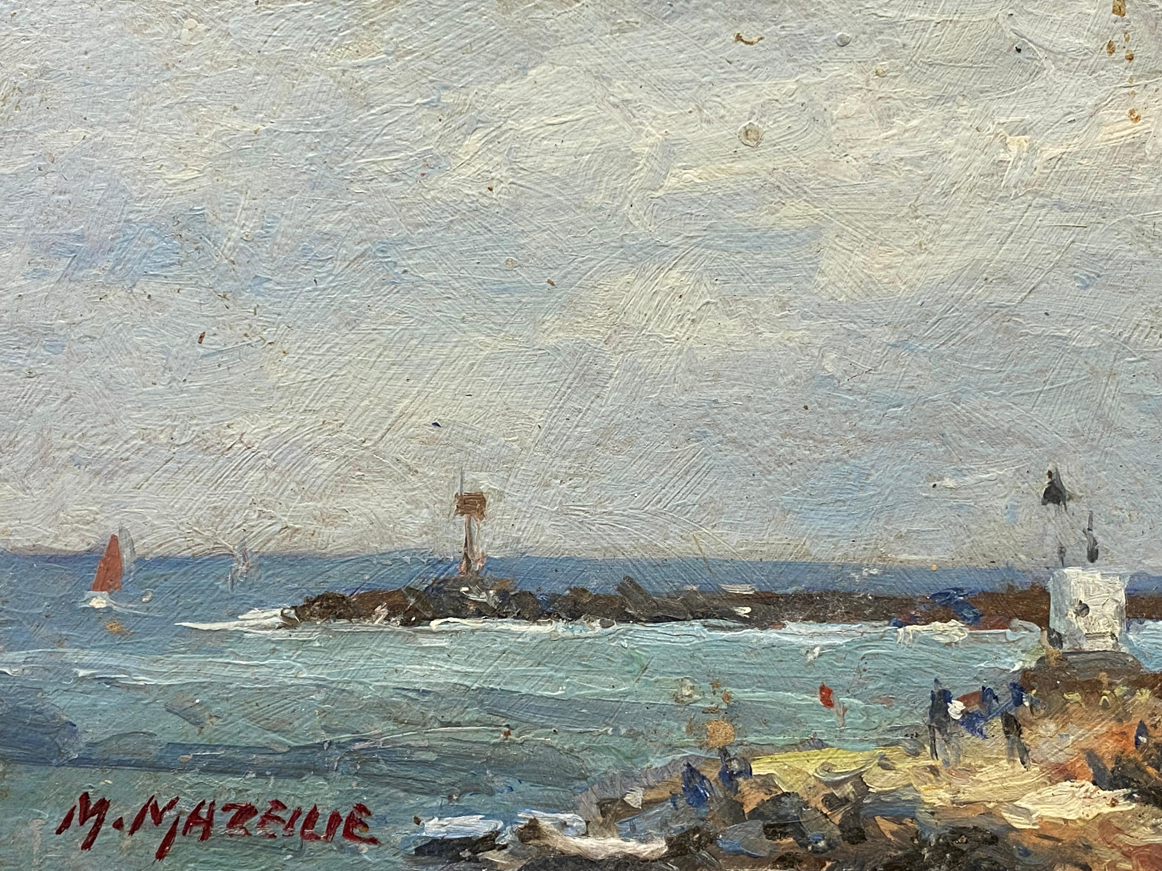 französisches impressionistisches LANDSCAPE aus geprägter OIL – GRÖSSE & BLAUES SKY BEACH-LANDSCAPE (Impressionismus), Painting, von Maurice Mazeilie