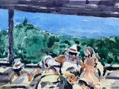 ACQUERELLO VIBRANTE IMPRESSIONISTA FRANCESE - FIGURE CHE CHIACCHIERANO