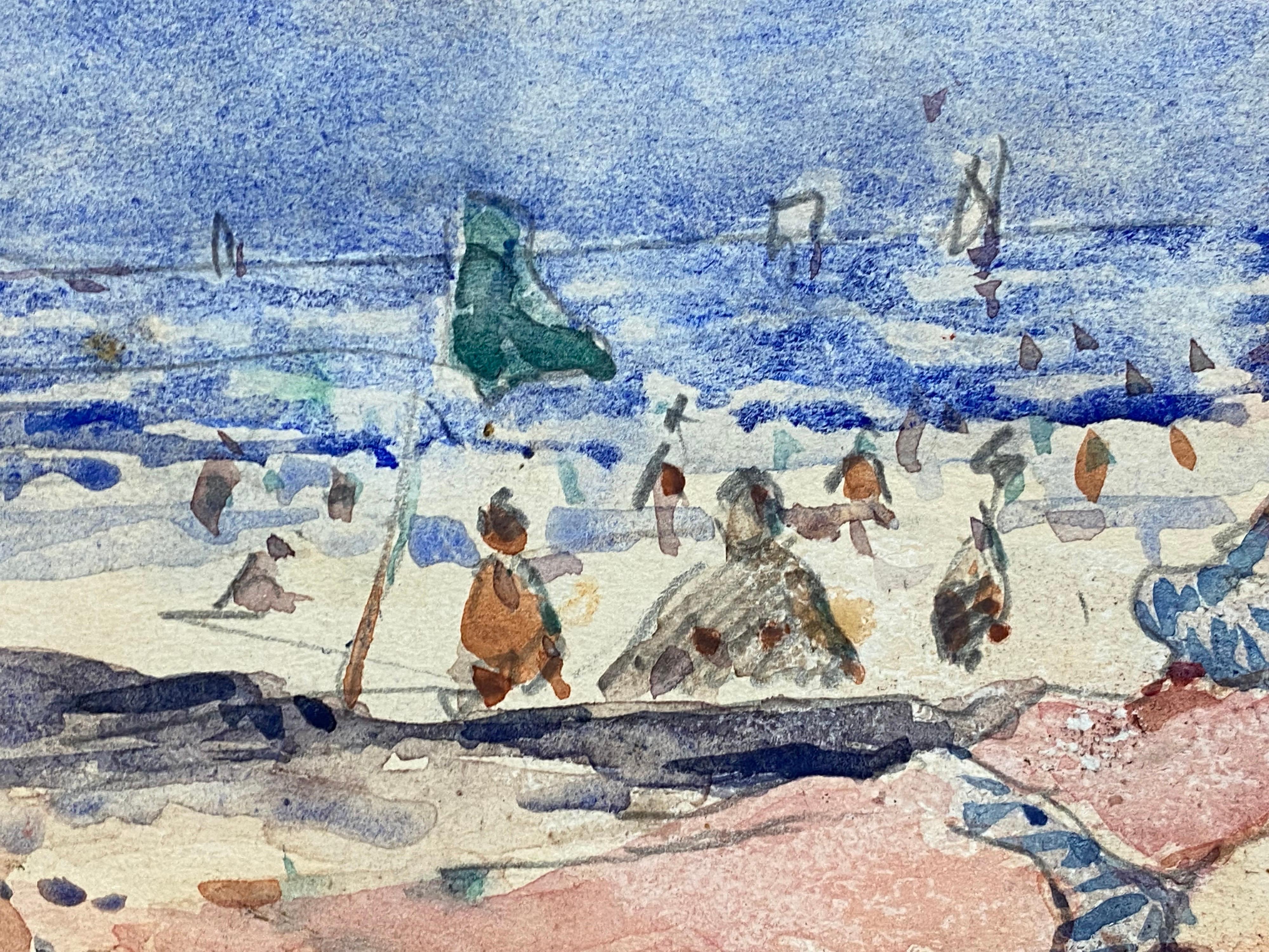 FRANZÖSISCHES IMPRESSIONISTISCHES AQUARELL - DAME IM BIKINI BEIM SONNENBADEN (Impressionismus), Painting, von Maurice Mazeilie
