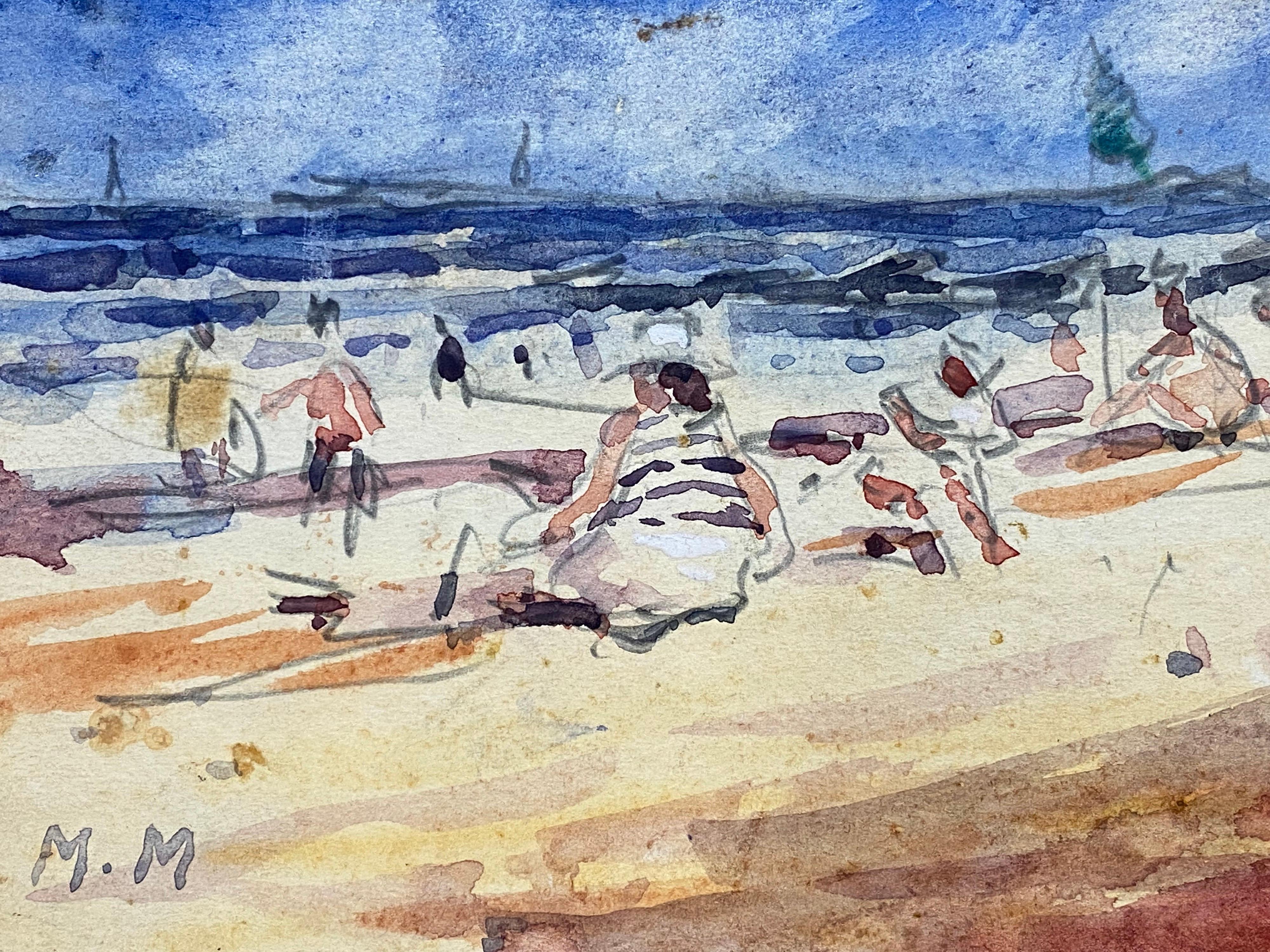 FRENCH IMPRESSIONIST WATERCOLOUR - LADY IN BIKINI SUNBATHING  - Impressionist Painting by Maurice Mazeilie