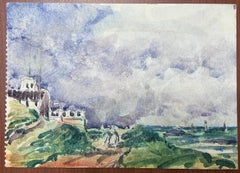 French Impressionist Watercolour Landscape Green Crashing Waves