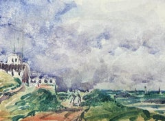 French Impressionist Watercolour Landscape Green Crashing Waves