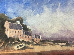 French Impressionist Watercolour Landscape Houses At The Beach Front
