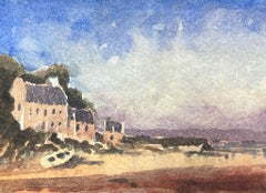 French Impressionist Watercolour Landscape Houses At The Beach Front