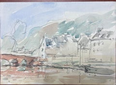 French Impressionist Watercolour Landscape Parisian Bridge Sketch