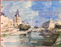 French Impressionist Watercolour Landscape The River Seine Paris