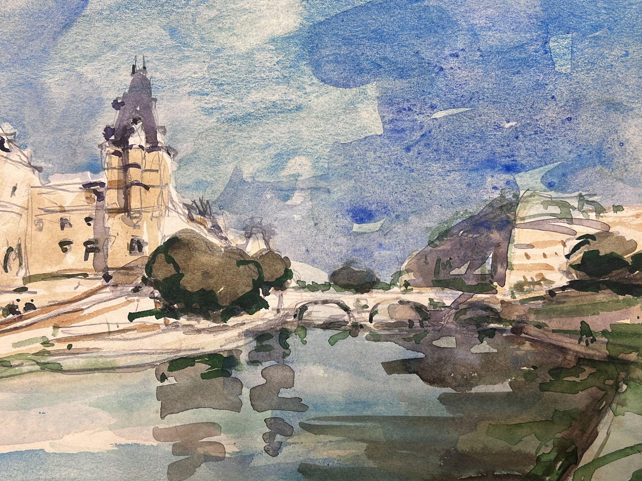 French Impressionist Watercolour Landscape The River Seine Paris For Sale 1
