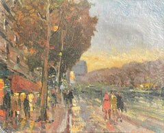 MAURICE MAZEILIE FRENCH IMPRESSIONIST OIL -BUSY PARISIAN STREET SCENE FIGURES