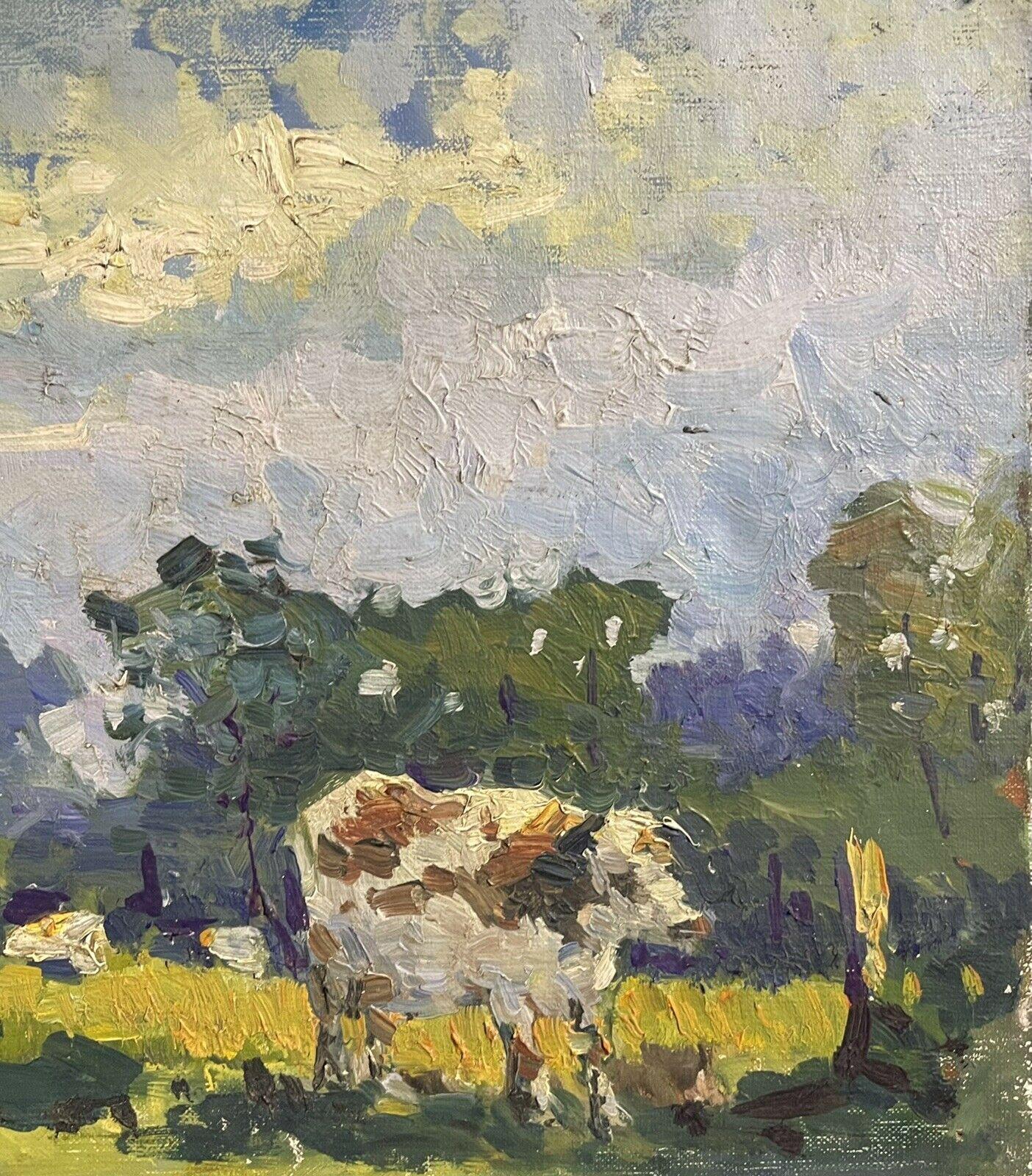 MAURICE MAZEILIE FRENCH IMPRESSIONIST OIL - COW STANDING IN SUMMER MEADOW FIELD - Impressionist Painting by Maurice Mazeilie