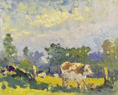 MAURICE MAZEILIE FRENCH IMPRESSIONIST OIL - COW STANDING IN SUMMER MEADOW FIELD