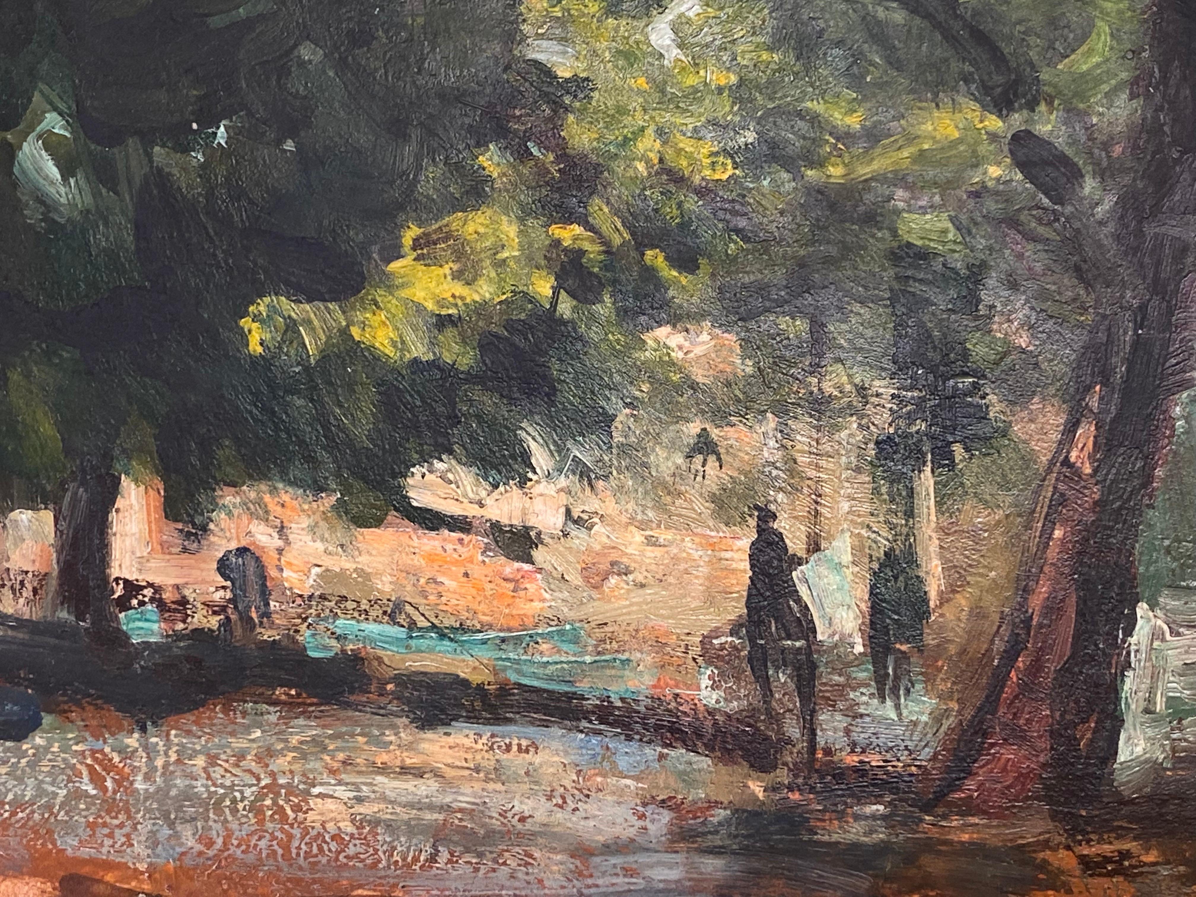 MAURICE MAZEILIE-FRENCH IMPRESSIONIST OIL - Paysage forestier - Gris Figurative Painting par Maurice Mazeilie