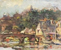 MAURICE MAZEILIE FRENCH IMPRESSIONIST OIL - FRENCH RIVER & TOWN VIEW