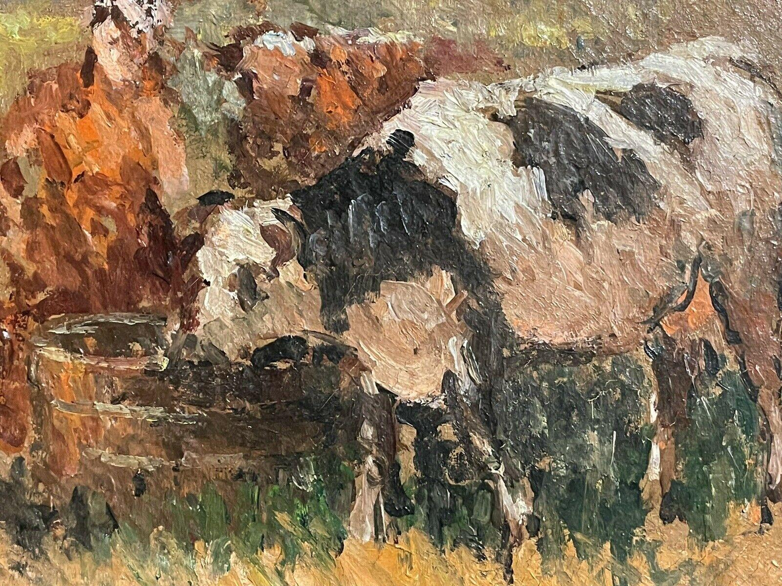 MAURICE MAZEILIE ÓLEO IMPRESIONISTA FRANCÉS - LECHERA CON GANADO EN EL CAMPO - Landscape Painting Marrón de Maurice Mazeilie