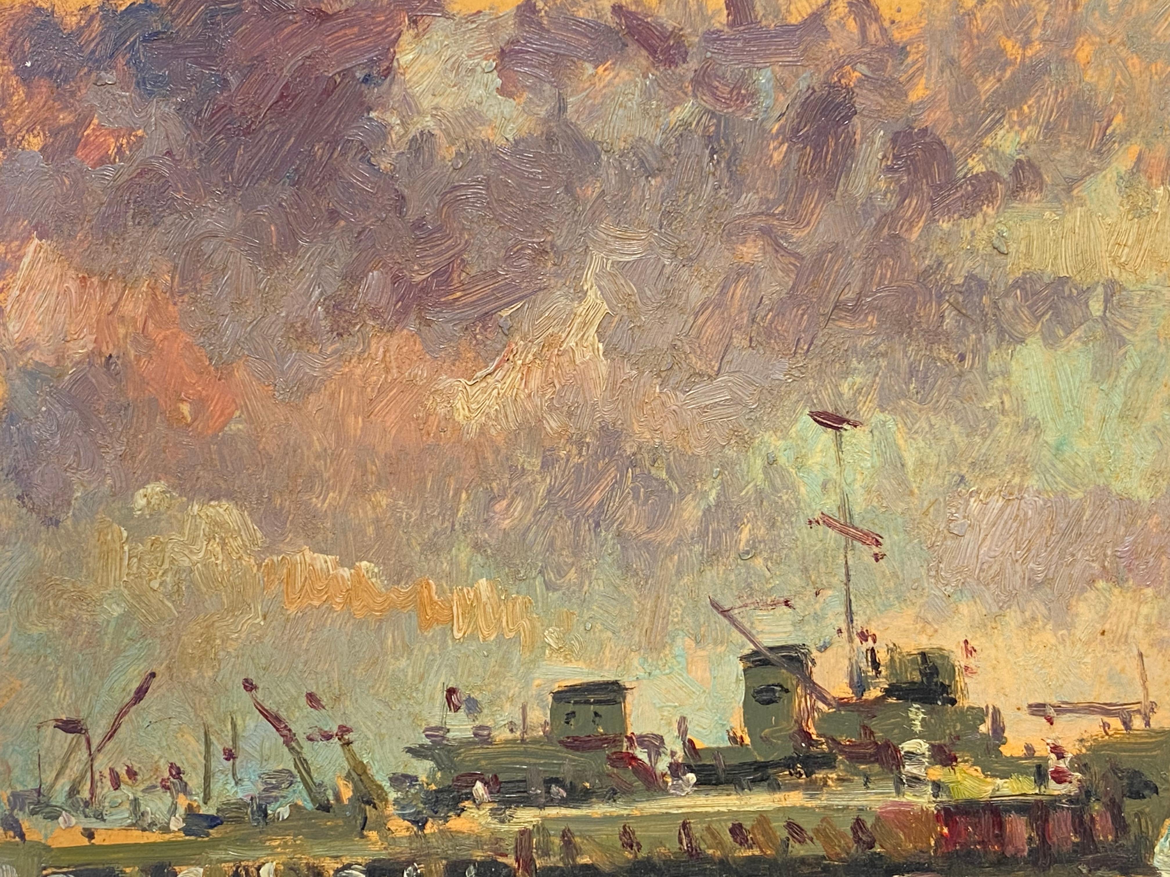 MAURICE MAZEILIE - OLIO IMPRESSIONISTA FRANCESE - PORTO DI NAVIGAZIONE - Painting Impressionismo di Maurice Mazeilie