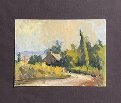 MAURICE MAZEILIE - FRENCH IMPRESSIONIST OIL - SUMMER COUNTRY LANE WITH COTTAGE