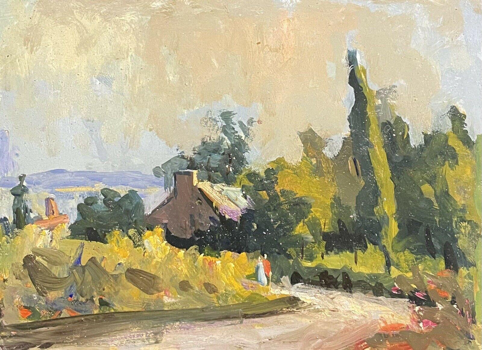 MAURICE MAZEILIE - FRENCH IMPRESSIONIST OIL - SUMMER COUNTRY LANE WITH COTTAGE - Impressionist Painting by Maurice Mazeilie