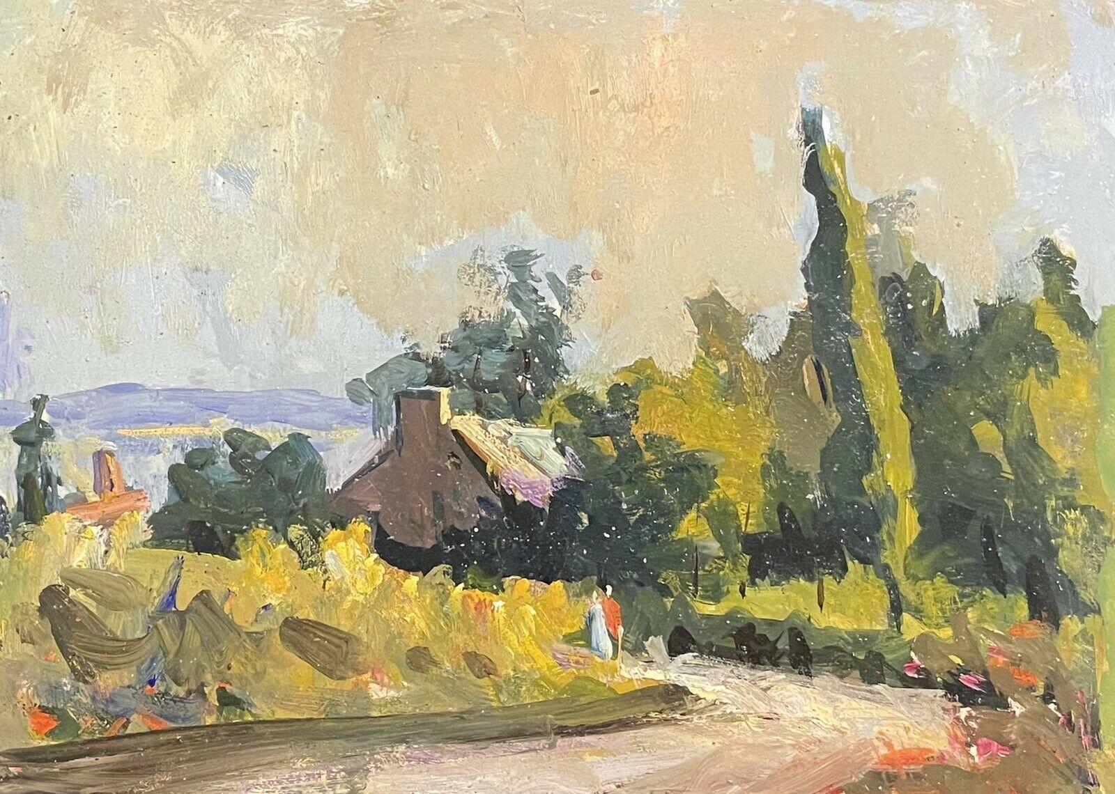 Maurice Mazeilie Figurative Painting - MAURICE MAZEILIE - FRENCH IMPRESSIONIST OIL - SUMMER COUNTRY LANE WITH COTTAGE